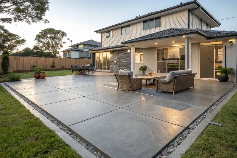 Concrete patio slab for outdoor living and entertaining in Newcastle home