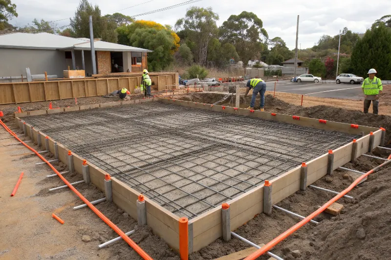 House slab reinforcement steel mesh and formwork installation on Newcastle residential construction site