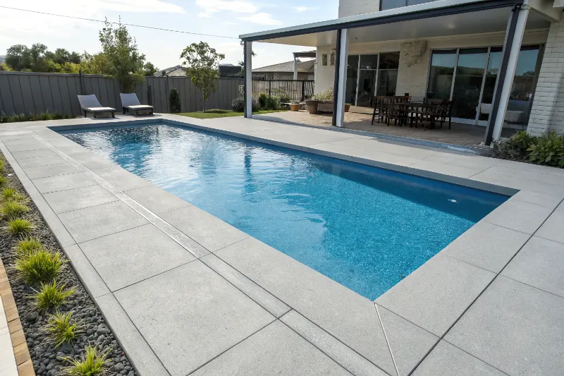 Professionally repaired and finished concrete pool deck